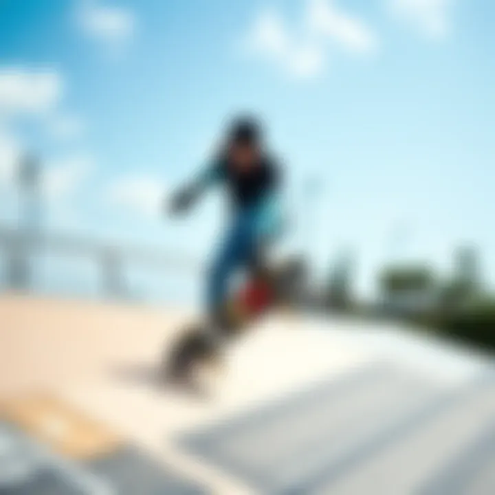 Skateboarder in Action with Slide Gloves A skateboarder demonstrating the use of slide gloves while performing a trick on a ramp.