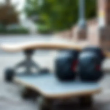 Showcasing Knee and Elbow Pads for Style and Safety Stylish knee and elbow pads displayed beside a skateboard on a pavement