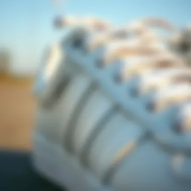 Close-up of the unique design elements of the all-white Adidas Forum.