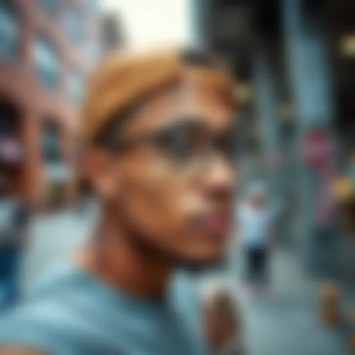 Vans Eyewear in Skateboarding Lifestyle Skateboarder wearing Vans eyeglasses in an urban environment