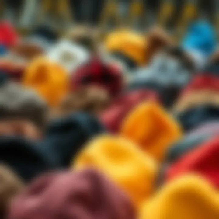 An assortment of autumn beanies displayed in various colors and styles.