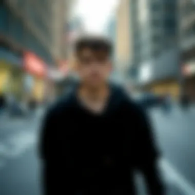 Urban Style: Black Hoodie Shirt in the City A stylish urban setting with a skateboarder in a black hoodie shirt