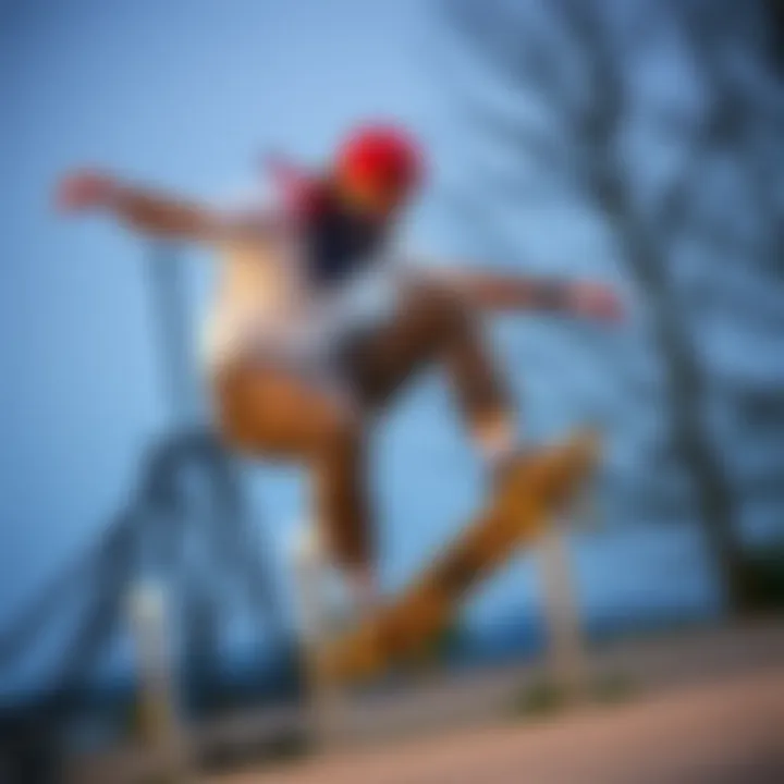 A skateboarder wearing a stylish bandana while performing a trick